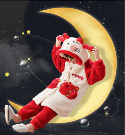 Autumn And Winter Parent-child Coral Velvet Pajamas Family Of Three Children Large Size Thickened Robe Nightgown