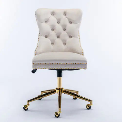 Velvet Fabric Tufted Button Home Office Chair, Adjustable Office Chair Swivel Office Chair
