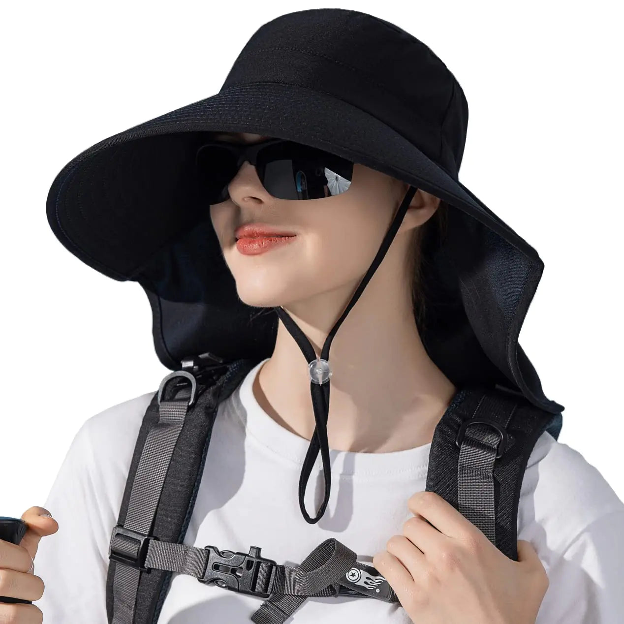 HUAMULAN Women Wide Brim Sun Hat Summer Ponytail Safari Fishing Hats Visor Caps with Neck Flap UV Protection Foldable