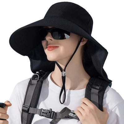 HUAMULAN Women Wide Brim Sun Hat Summer Ponytail Safari Fishing Hats Visor Caps with Neck Flap UV Protection Foldable