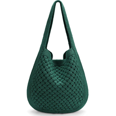 hatisan Womens Crochet Tote Bags Large Crochet Bag Tote bag Aesthetic Knit Bag Shoulder Handbags(Blackish Green)