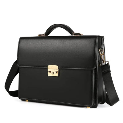 Business Mens Leather Briefcase Locking Black Laptop Messenger Bag